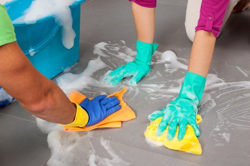 Professional carpet cleaners at work