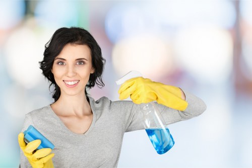 Technician using steam cleaner on carpet