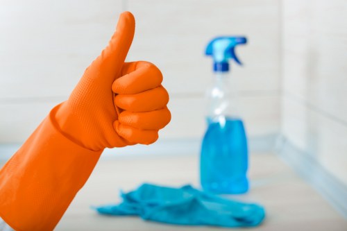 Satisfied customers reviewing their clean carpets